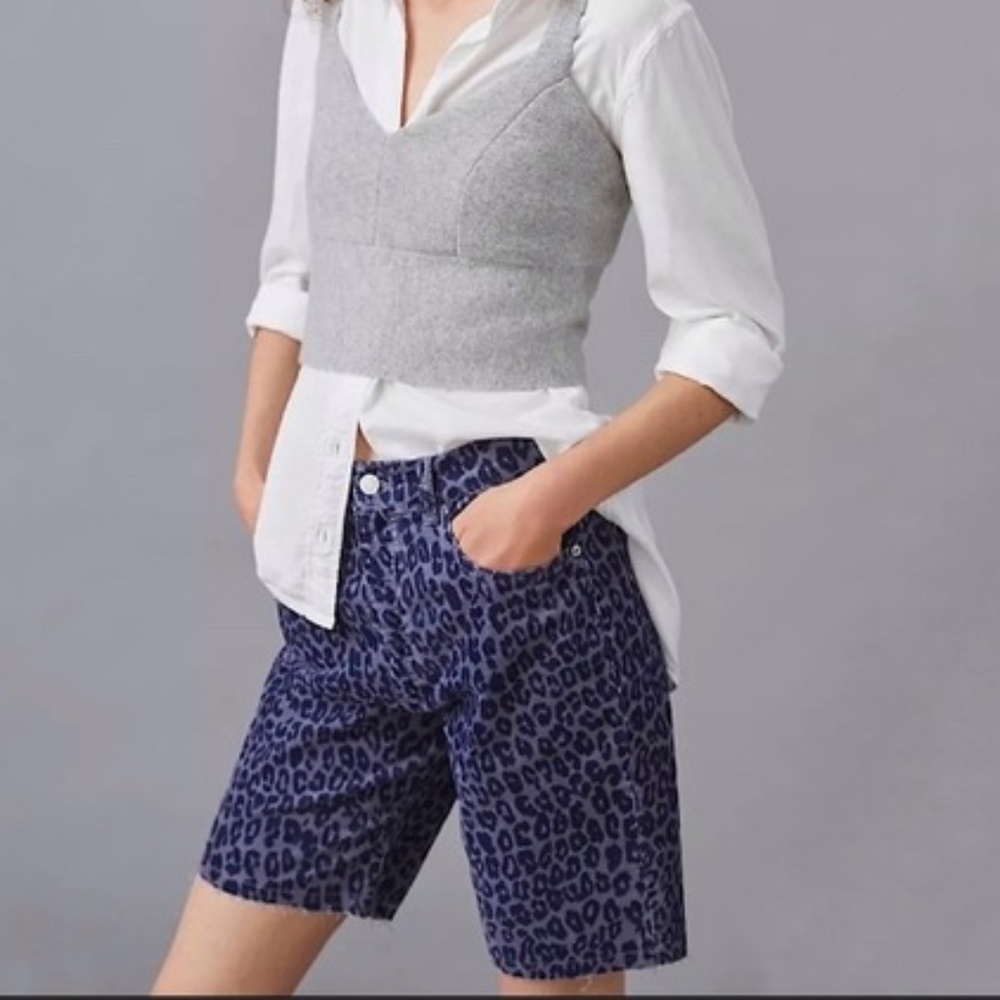 Anthropologie Pilcro Blue/Lavender Leopard Corduroy High Rise Bermuda Shorts